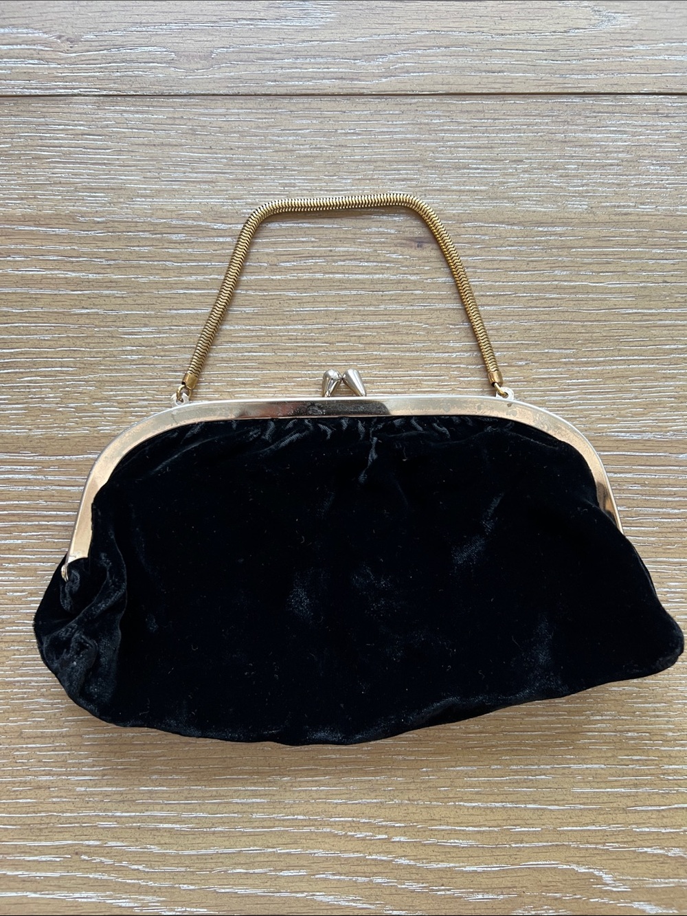 Classic Black Velvet Evening Clutch with Gold Frame
